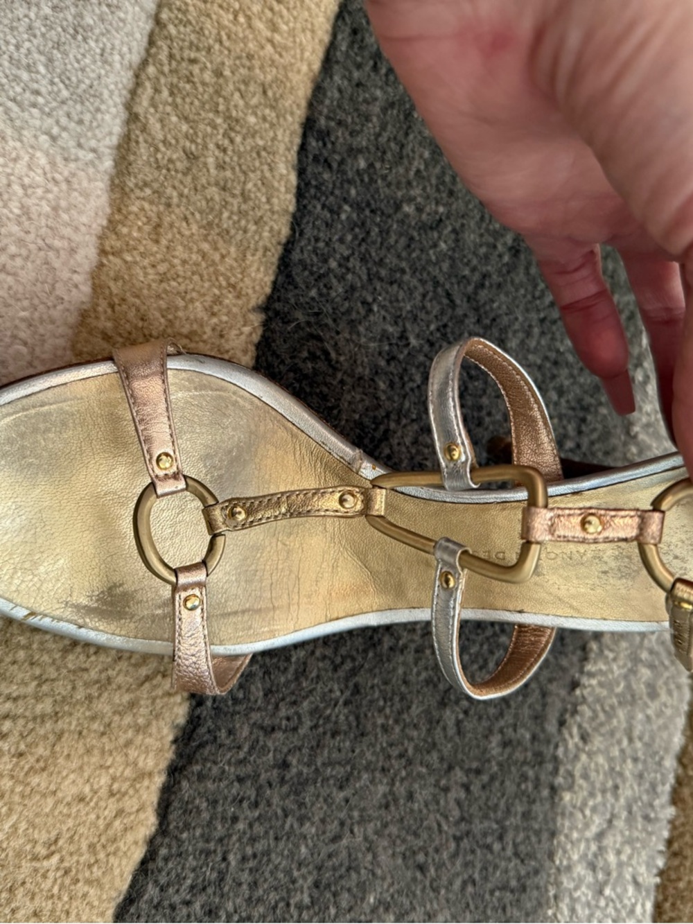 Giuseppe Zanotti Metallic Strappy Sandals Silver Bronze Gold 7.5 - Picture 9 of 9